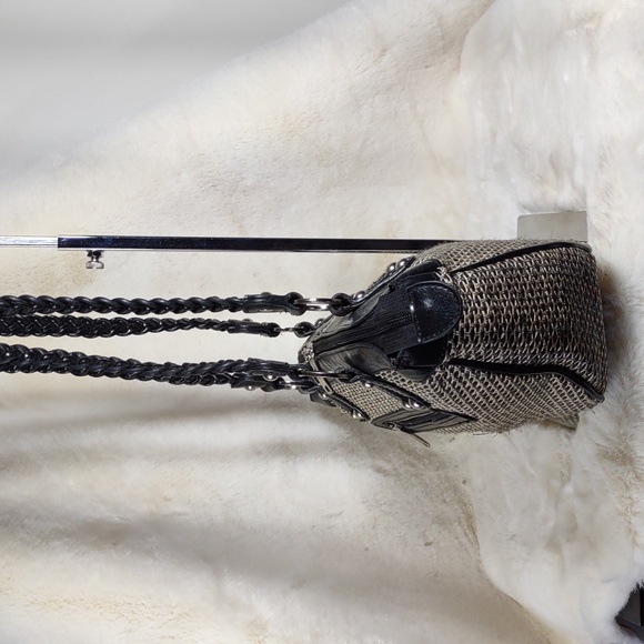 MC Marc Chantal Woven Rattan/Croc Embossed Leather Shoulder Bag - Picture 5 of 12